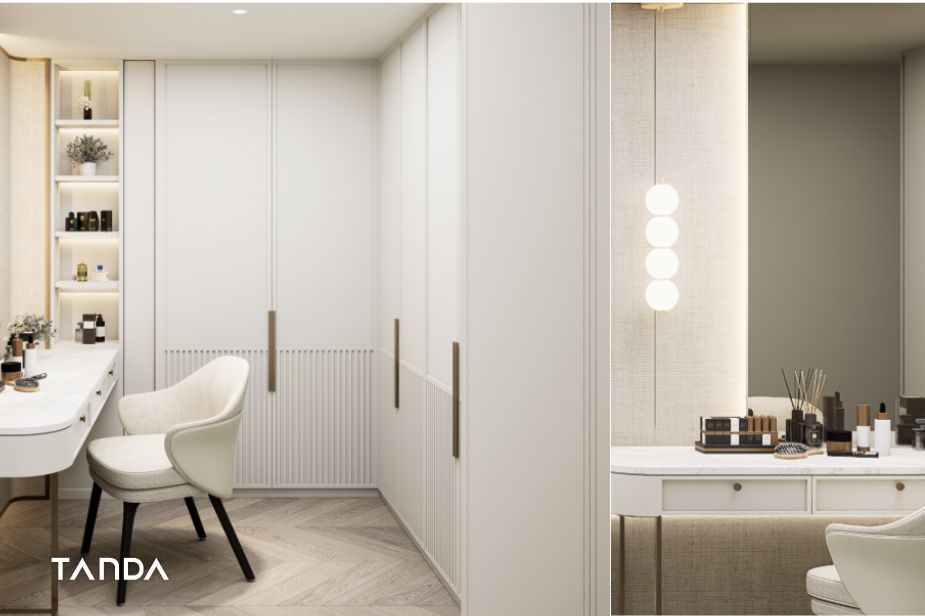 walk in closet ห้องนอน โทนสีสว่าง 